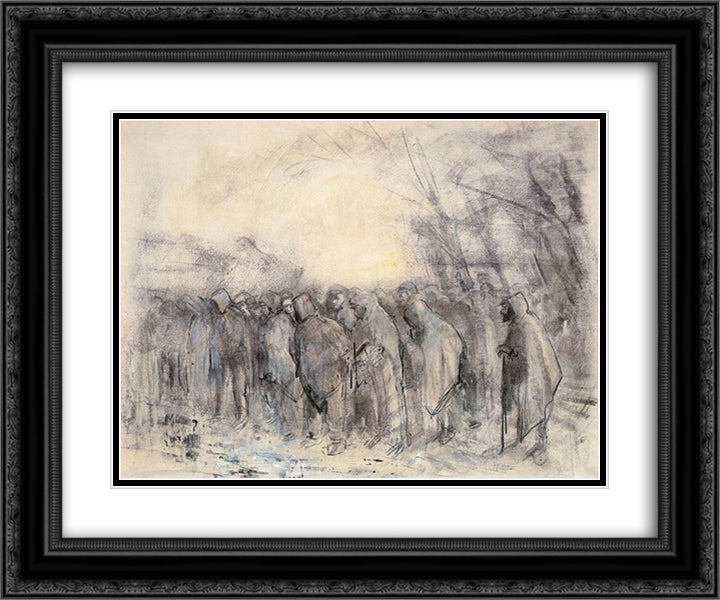 Prisoners Marching Off 24x20 Black Ornate Wood Framed Art Print Poster with Double Matting by Mednyanszky, Laszlo