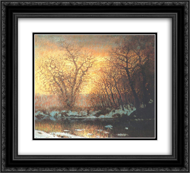 Snow-melting 22x20 Black Ornate Wood Framed Art Print Poster with Double Matting by Mednyanszky, Laszlo