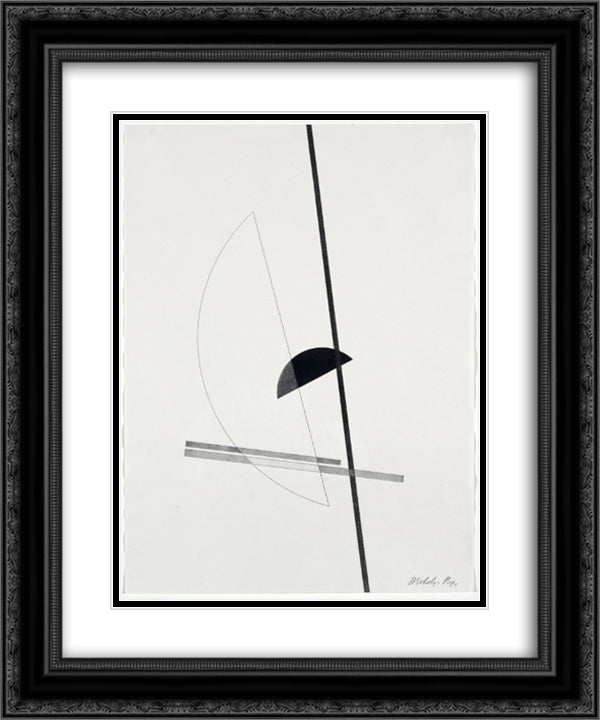 Construction 20x24 Black Ornate Wood Framed Art Print Poster with Double Matting by Moholy Nagy, Laszlo