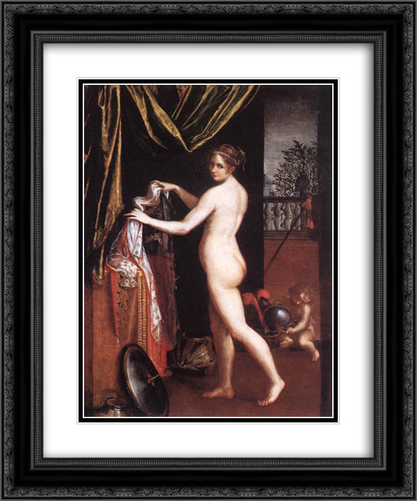 Minerva Dressing 20x24 Black Ornate Wood Framed Art Print Poster with Double Matting by Fontana, Lavinia