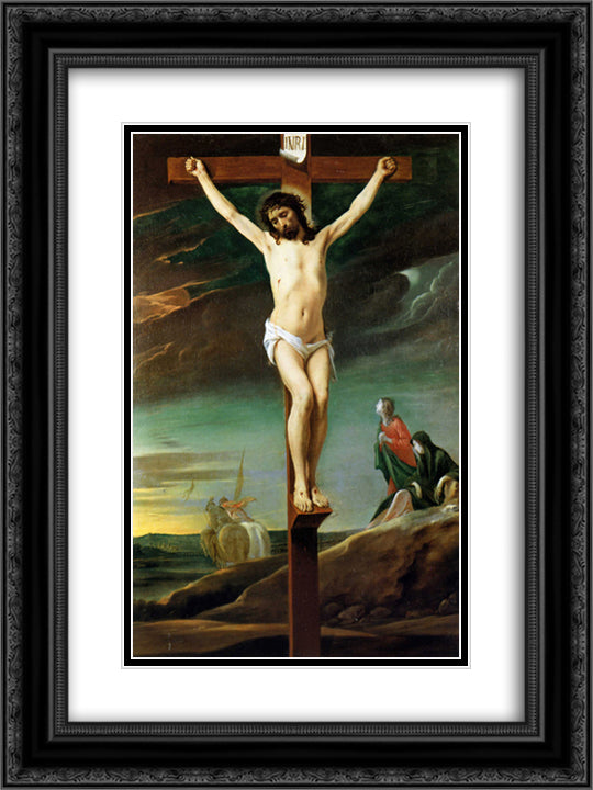 Christ on the cross 18x24 Black Ornate Wood Framed Art Print Poster with Double Matting by Le Nain brothers