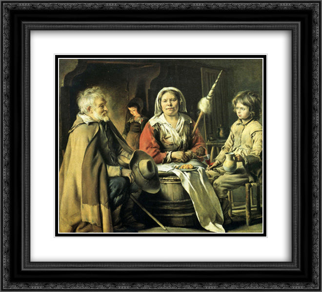 Country interior 22x20 Black Ornate Wood Framed Art Print Poster with Double Matting by Le Nain brothers
