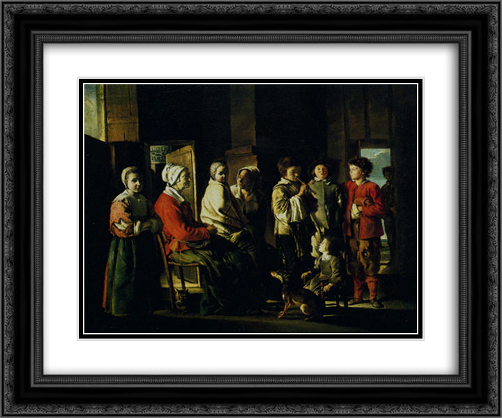 Country interior with the young player of flageolet 24x20 Black Ornate Wood Framed Art Print Poster with Double Matting by Le Nain brothers