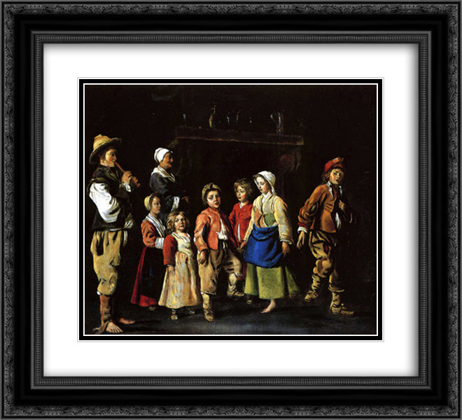 Dance of the children 22x20 Black Ornate Wood Framed Art Print Poster with Double Matting by Le Nain brothers