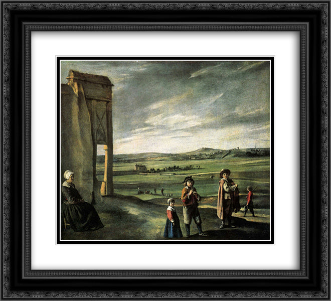 Landscape with an old woman 22x20 Black Ornate Wood Framed Art Print Poster with Double Matting by Le Nain brothers