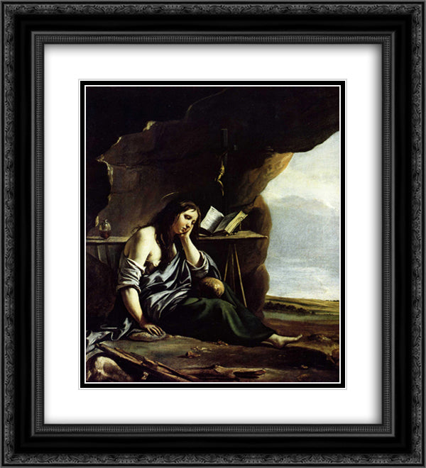Mary Magdalene in Meditation 20x22 Black Ornate Wood Framed Art Print Poster with Double Matting by Le Nain brothers