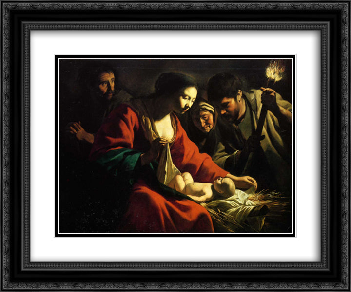 Nativity with the Torch 24x20 Black Ornate Wood Framed Art Print Poster with Double Matting by Le Nain brothers