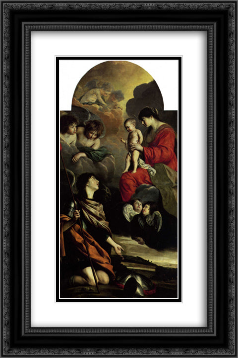 Saint Michael dedicating his weapons to the Virgin 16x24 Black Ornate Wood Framed Art Print Poster with Double Matting by Le Nain brothers