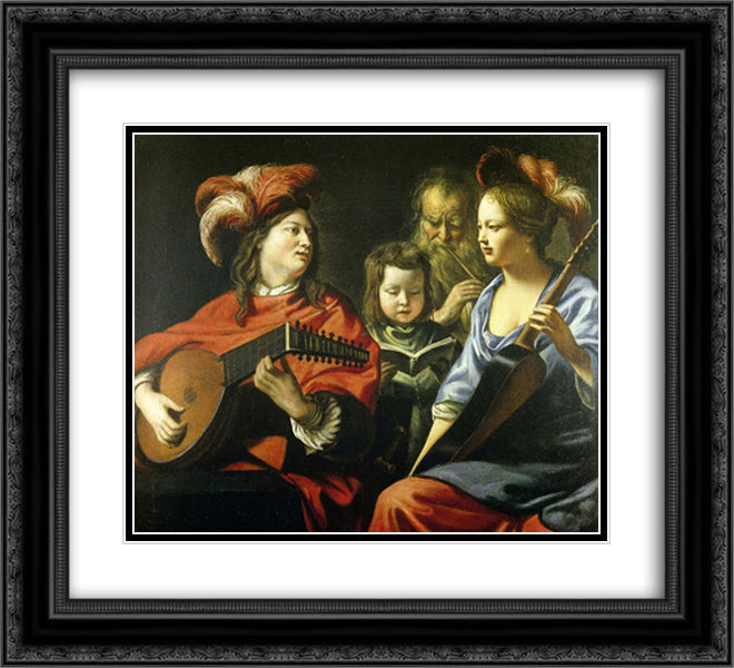 The Concert 22x20 Black Ornate Wood Framed Art Print Poster with Double Matting by Le Nain brothers