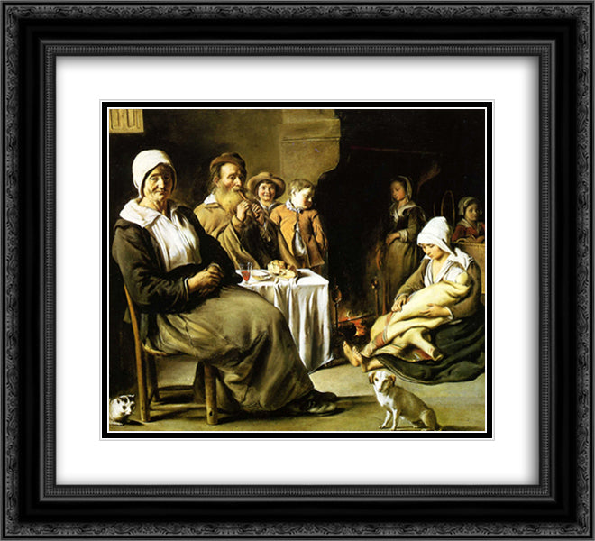 The Family Meal 22x20 Black Ornate Wood Framed Art Print Poster with Double Matting by Le Nain brothers