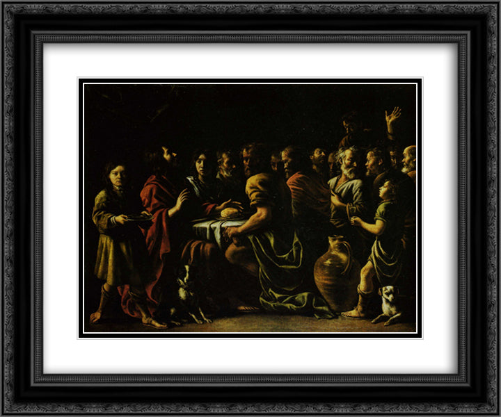The Last Supper 24x20 Black Ornate Wood Framed Art Print Poster with Double Matting by Le Nain brothers
