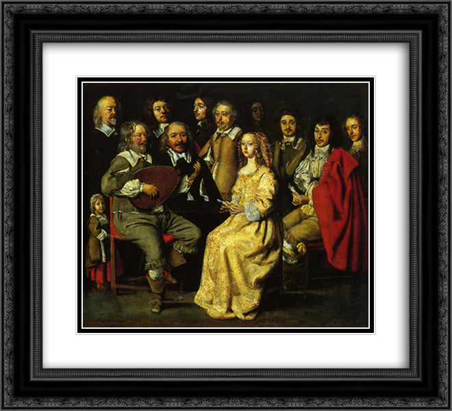 The Musical Meeting 22x20 Black Ornate Wood Framed Art Print Poster with Double Matting by Le Nain brothers