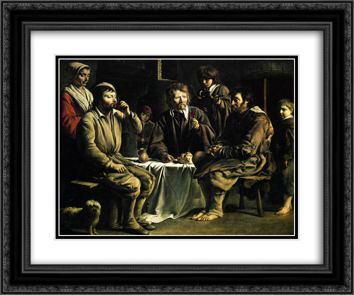 The peasant's meal 24x20 Black Ornate Wood Framed Art Print Poster with Double Matting by Le Nain brothers