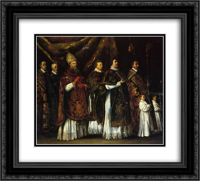 The Pontifical mass 22x20 Black Ornate Wood Framed Art Print Poster with Double Matting by Le Nain brothers