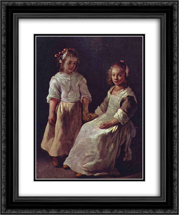 Two girls 20x24 Black Ornate Wood Framed Art Print Poster with Double Matting by Le Nain brothers