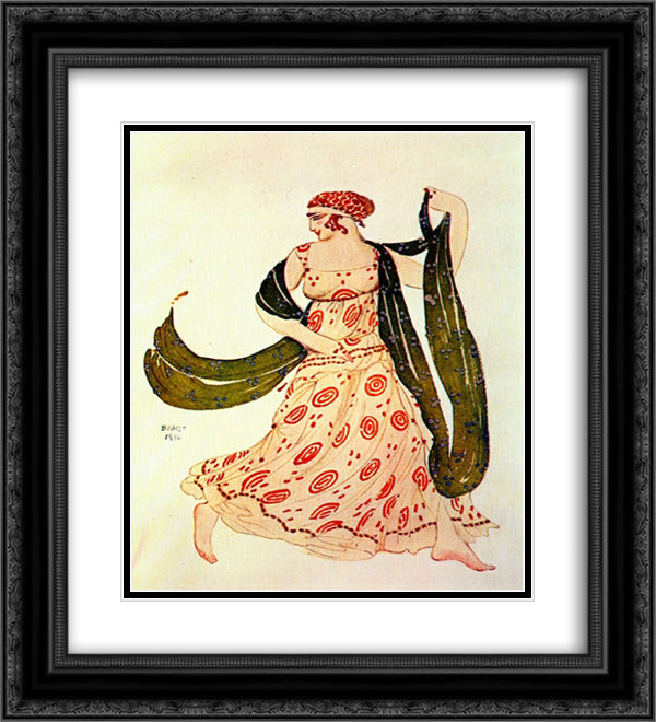 Cleopatre greek dancer 20x22 Black Ornate Wood Framed Art Print Poster with Double Matting by Bakst, Leon
