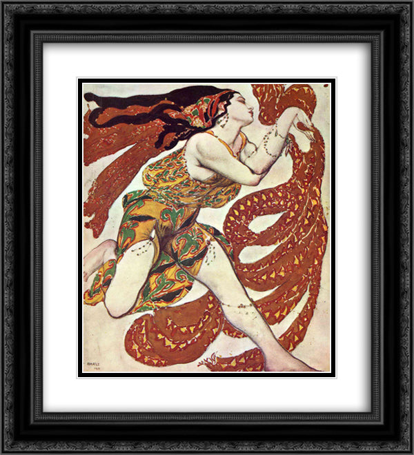 Costume design for a bacchante in 'Narcisse' by Tcherepnin 20x22 Black Ornate Wood Framed Art Print Poster with Double Matting by Bakst, Leon