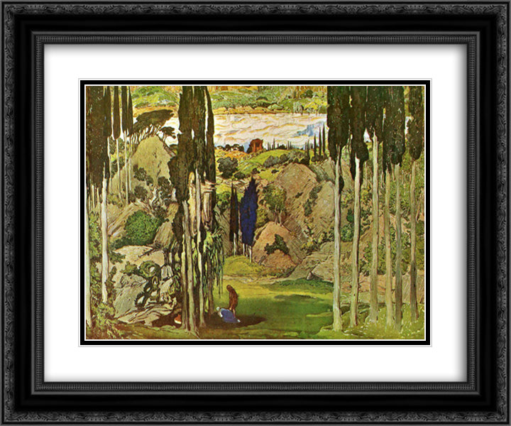 Daphnis and Chloe set design 24x20 Black Ornate Wood Framed Art Print Poster with Double Matting by Bakst, Leon