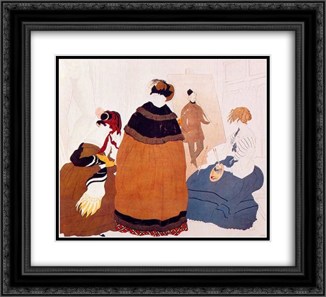 In the artist's studio 22x20 Black Ornate Wood Framed Art Print Poster with Double Matting by Bakst, Leon
