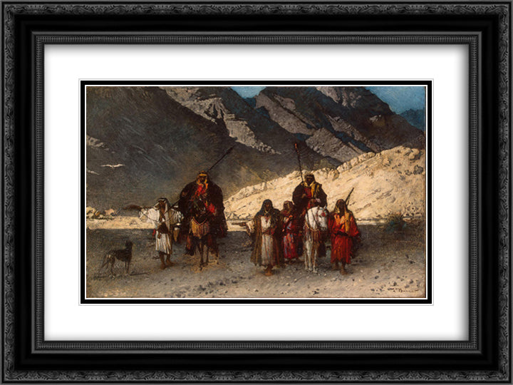 Arabian Sheikhs in the Mountains 24x18 Black Ornate Wood Framed Art Print Poster with Double Matting by Bonnat, Leon