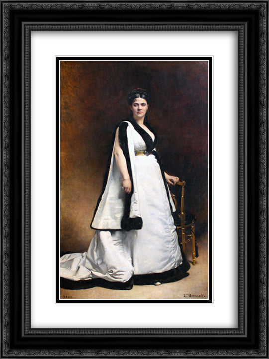 Madame Pasca 18x24 Black Ornate Wood Framed Art Print Poster with Double Matting by Bonnat, Leon