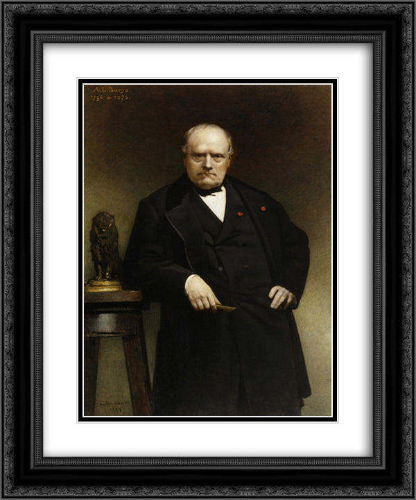 Portrait of Antoine-Louis Barye with a Wax Model of Seated Lion 20x24 Black Ornate Wood Framed Art Print Poster with Double Matting by Bonnat, Leon