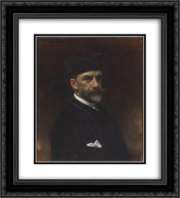 Self Portrait dedicated to William Walters 20x22 Black Ornate Wood Framed Art Print Poster with Double Matting by Bonnat, Leon
