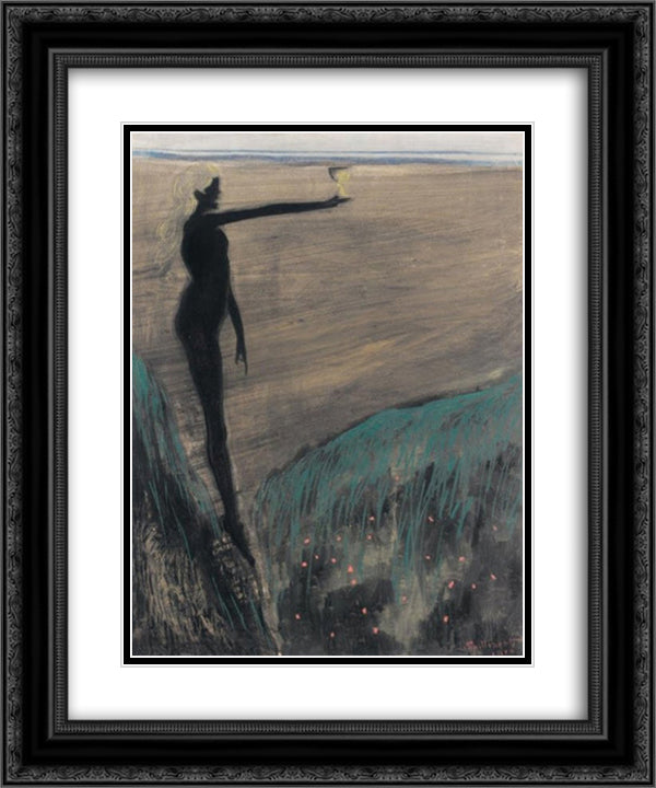 Femme nue tenant une coupe 20x24 Black Ornate Wood Framed Art Print Poster with Double Matting by Spilliaert, Leon