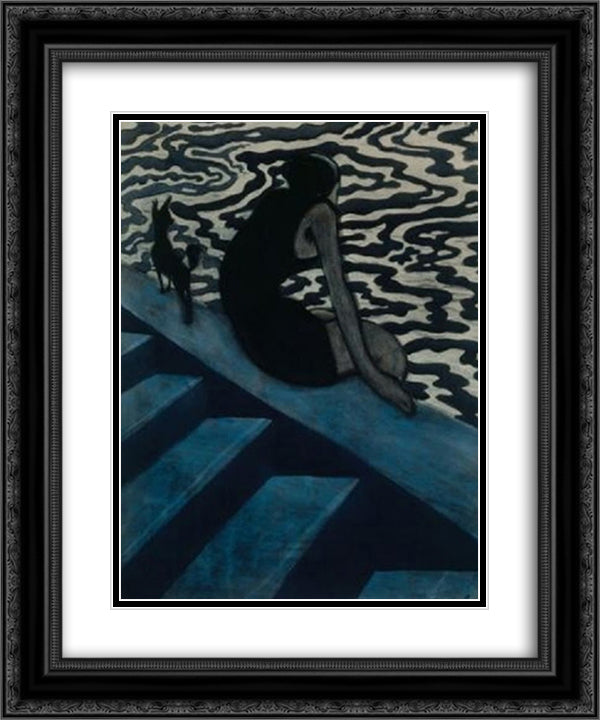 La Baigneuse 20x24 Black Ornate Wood Framed Art Print Poster with Double Matting by Spilliaert, Leon