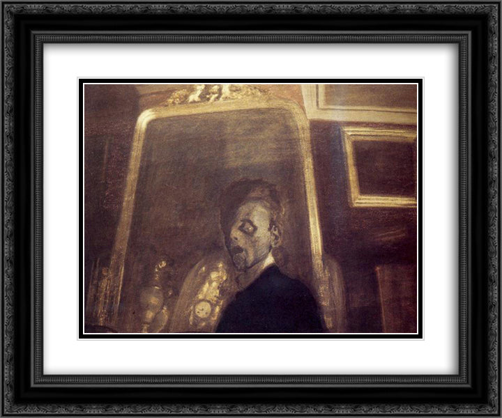Self-Portrait in Mirror 24x20 Black Ornate Wood Framed Art Print Poster with Double Matting by Spilliaert, Leon