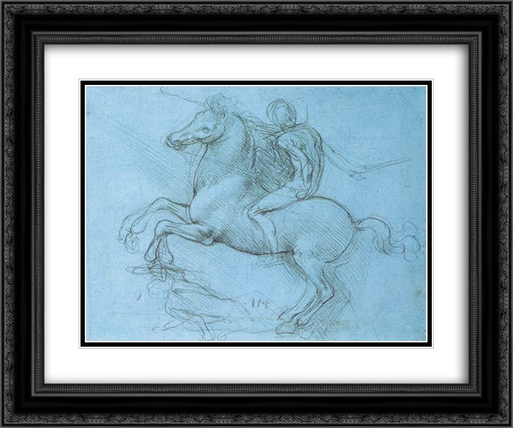 A study for an equestrian monument 24x20 Black Ornate Wood Framed Art Print Poster with Double Matting by da Vinci, Leonardo