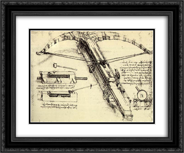 Design for a Giant Crossbow 24x20 Black Ornate Wood Framed Art Print Poster with Double Matting by da Vinci, Leonardo