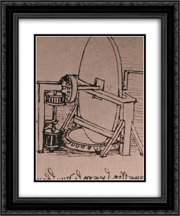 Design for a machine for grinding convex lenses 20x24 Black Ornate Wood Framed Art Print Poster with Double Matting by da Vinci, Leonardo