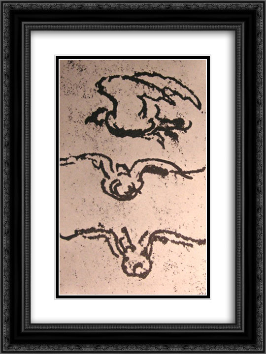 Drawings of a bird in flight 18x24 Black Ornate Wood Framed Art Print Poster with Double Matting by da Vinci, Leonardo