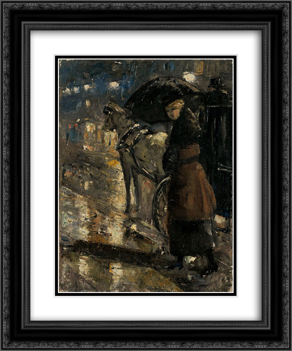 Frau und Droschke 20x24 Black Ornate Wood Framed Art Print Poster with Double Matting by Ury, Lesser