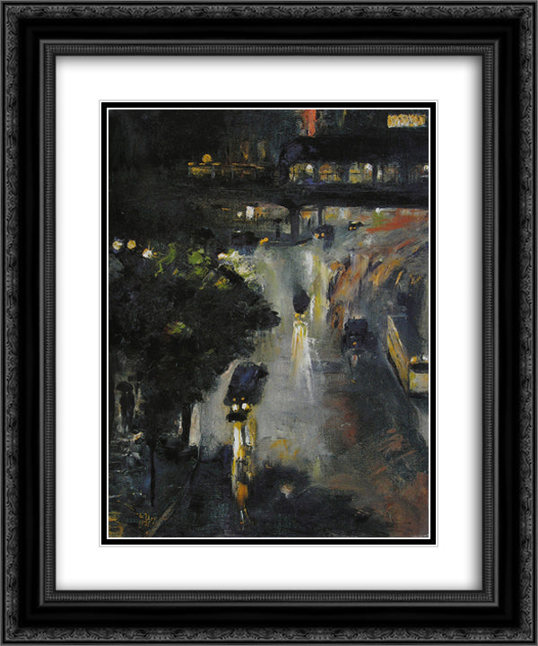 Nollendorfplatz bei Nacht 20x24 Black Ornate Wood Framed Art Print Poster with Double Matting by Ury, Lesser