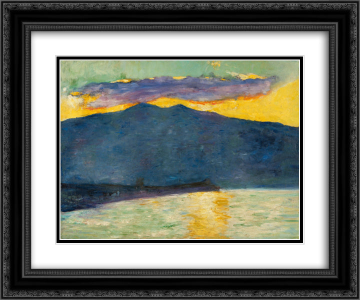 Sonnenuntergang am italienischen See (Oberitalien) 24x20 Black Ornate Wood Framed Art Print Poster with Double Matting by Ury, Lesser