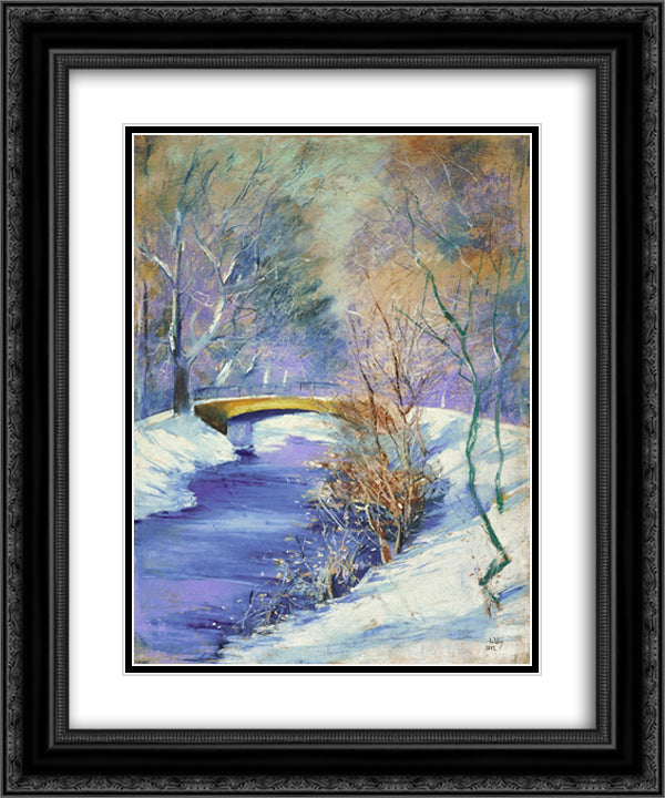 Tiergarten im Winter 20x24 Black Ornate Wood Framed Art Print Poster with Double Matting by Ury, Lesser
