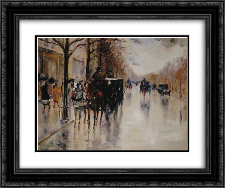 Unter den Linden 24x20 Black Ornate Wood Framed Art Print Poster with Double Matting by Ury, Lesser
