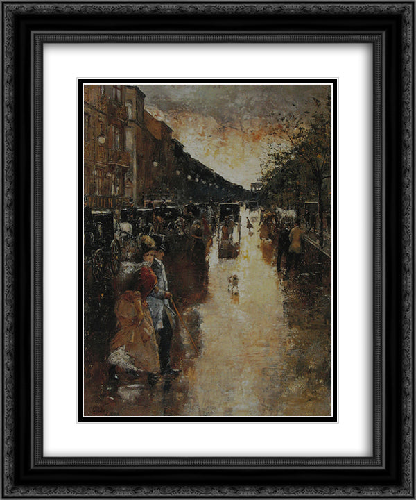 Unter den Linden nach dem Regen 20x24 Black Ornate Wood Framed Art Print Poster with Double Matting by Ury, Lesser