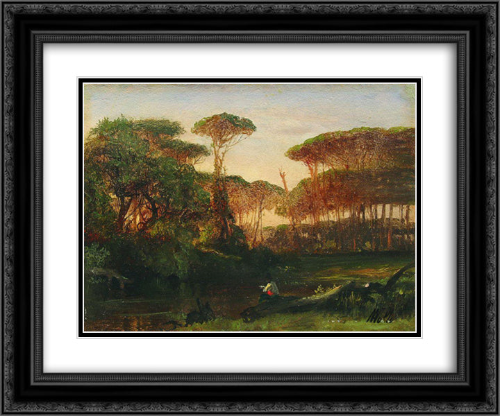 A fisherman 24x20 Black Ornate Wood Framed Art Print Poster with Double Matting by Lagorio, Lev