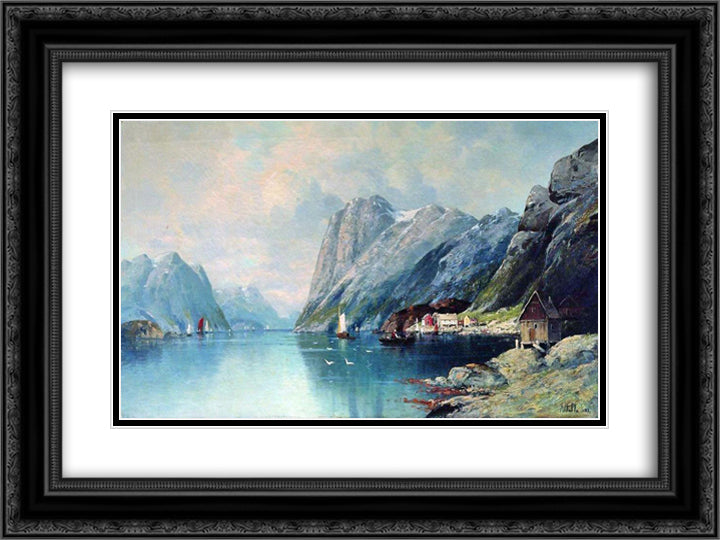 Fjord in Norway 24x18 Black Ornate Wood Framed Art Print Poster with Double Matting by Lagorio, Lev