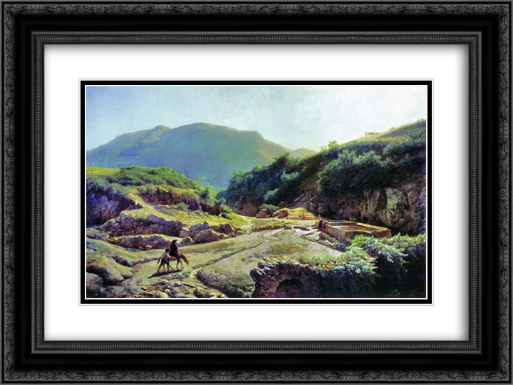 Fountain of Hannibal in Rocca di Papa near Rome 24x18 Black Ornate Wood Framed Art Print Poster with Double Matting by Lagorio, Lev