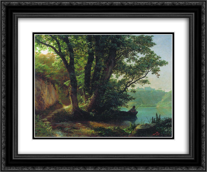Landscape with lake 24x20 Black Ornate Wood Framed Art Print Poster with Double Matting by Lagorio, Lev