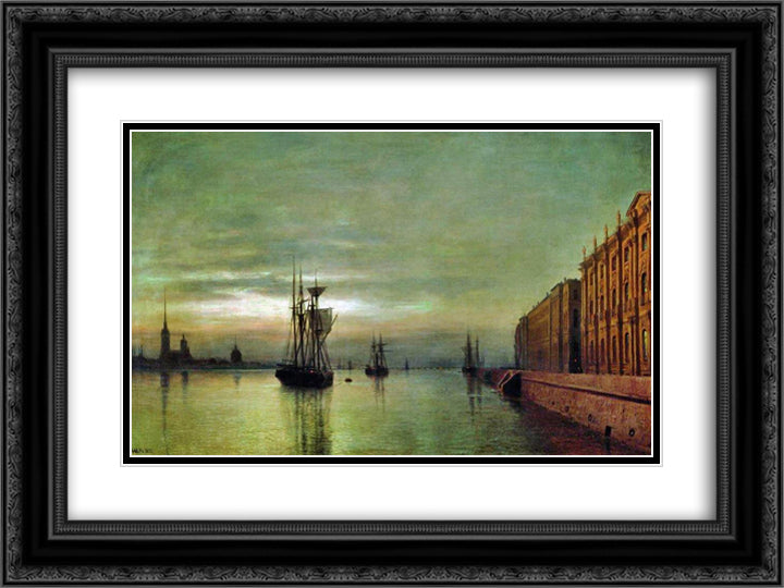Neva at night 24x18 Black Ornate Wood Framed Art Print Poster with Double Matting by Lagorio, Lev