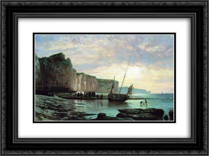 Normandy Beach 24x18 Black Ornate Wood Framed Art Print Poster with Double Matting by Lagorio, Lev