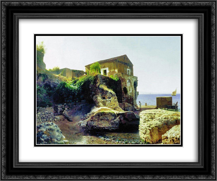 On the island of Capri. Fisher's house. 24x20 Black Ornate Wood Framed Art Print Poster with Double Matting by Lagorio, Lev
