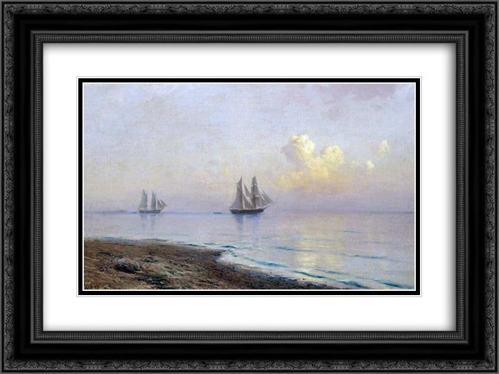 Seascape with sailboats 24x18 Black Ornate Wood Framed Art Print Poster with Double Matting by Lagorio, Lev