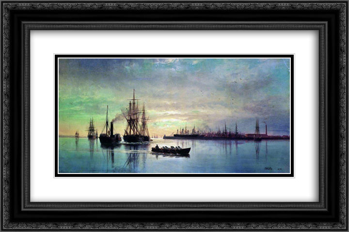 View of Kronstadt raid 24x16 Black Ornate Wood Framed Art Print Poster with Double Matting by Lagorio, Lev