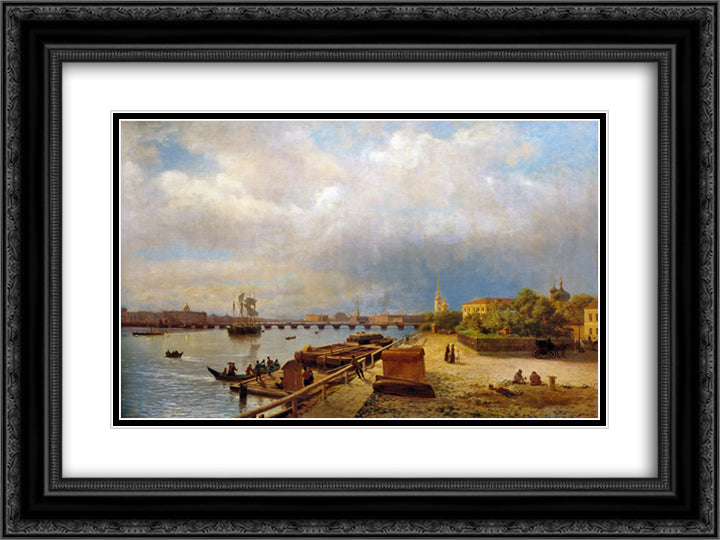 View of the Neva and Peter and Paul Fortress 24x18 Black Ornate Wood Framed Art Print Poster with Double Matting by Lagorio, Lev